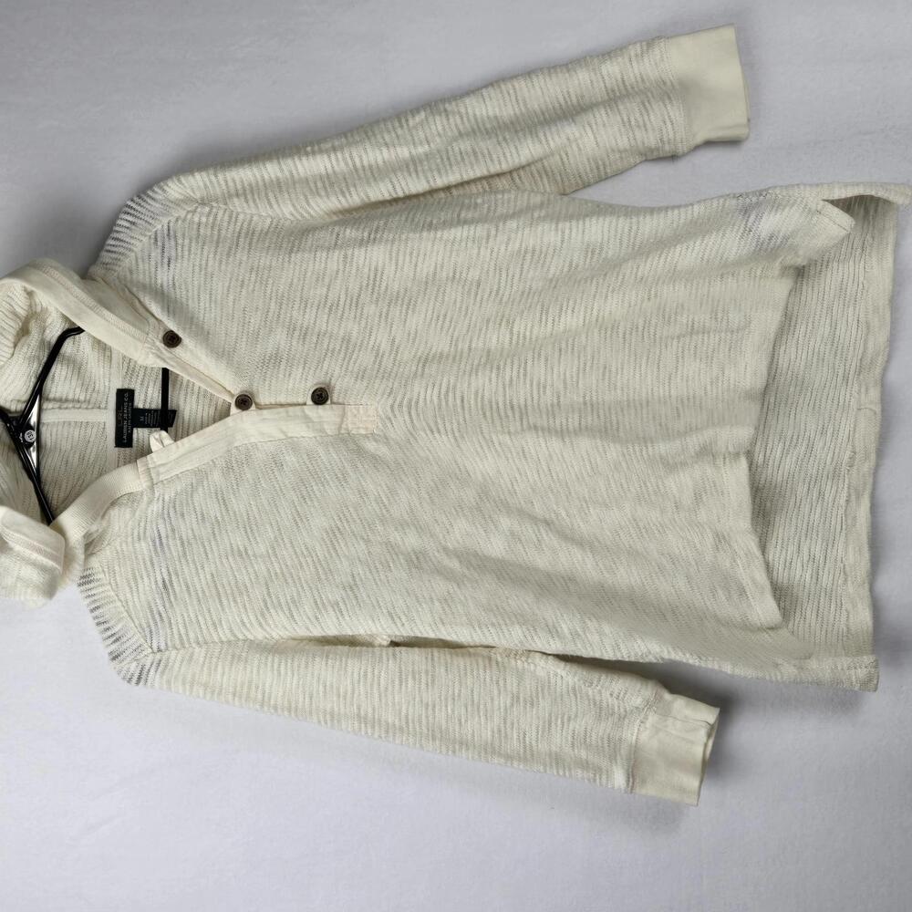 Ralph Lauren Womens Cozy Cream Lightweight Hoodie Buttons Size M 100% Cotton
